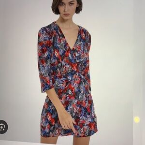 The Kooples Paris Floral Faux Wrap Silk Mini Dress S